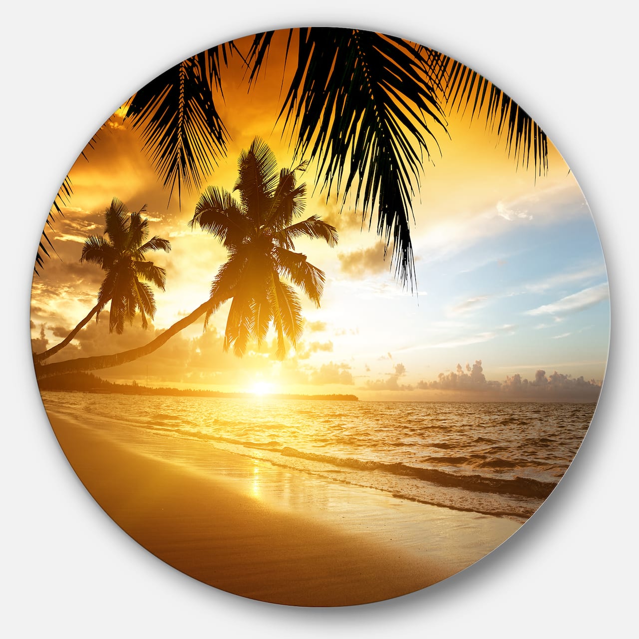 Designart - Sunset over Caribbean Sea' Disc Photography Circle Metal Wall Art